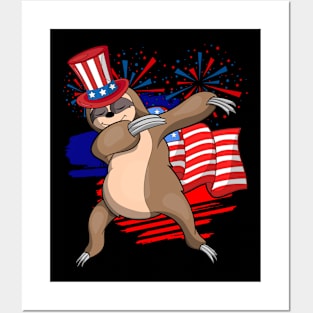 Dabbing Sloth US Flag Animal Lover American 4th Of July Posters and Art